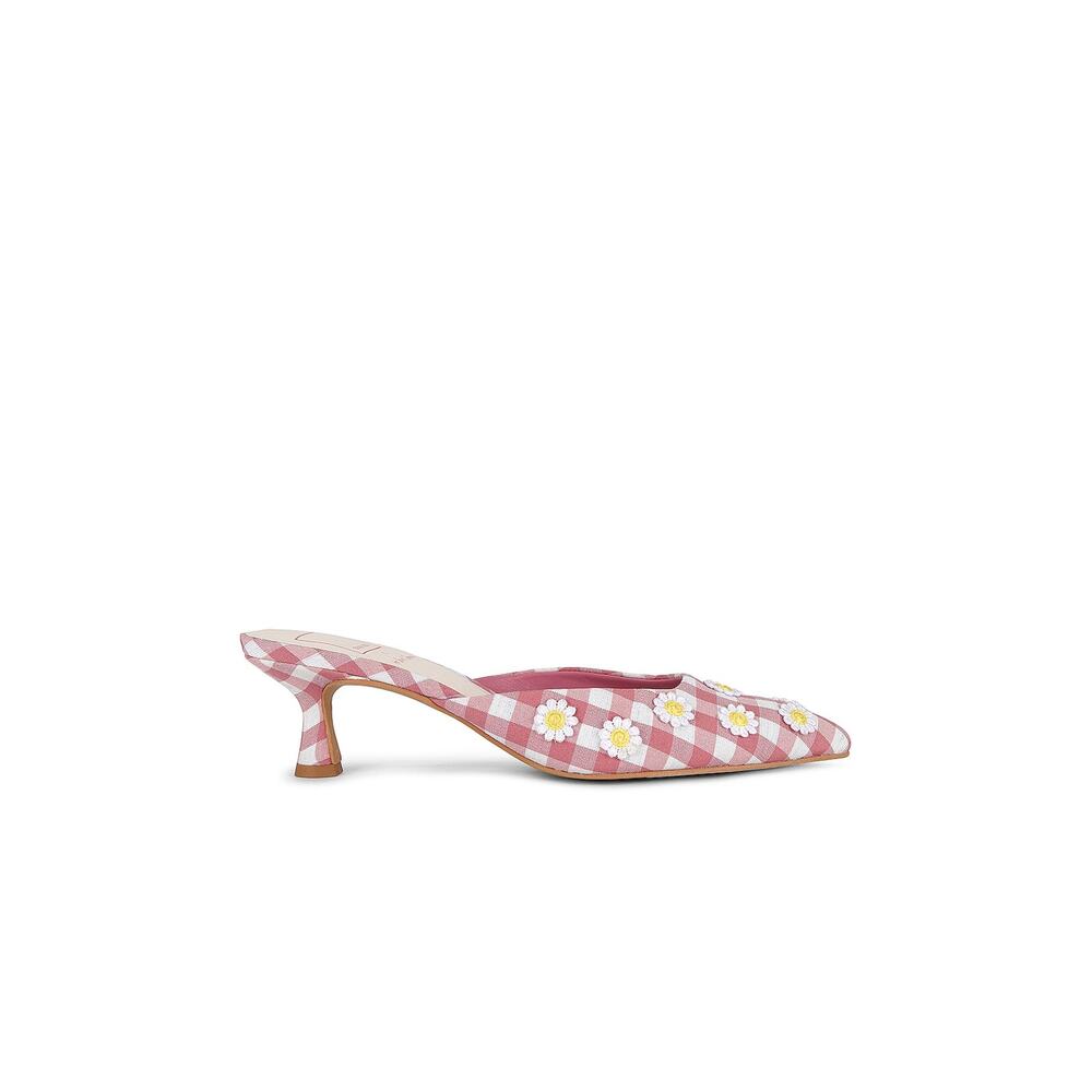 Dolce Vita Pink Gingham Daisy Kitten-Heel Mules
